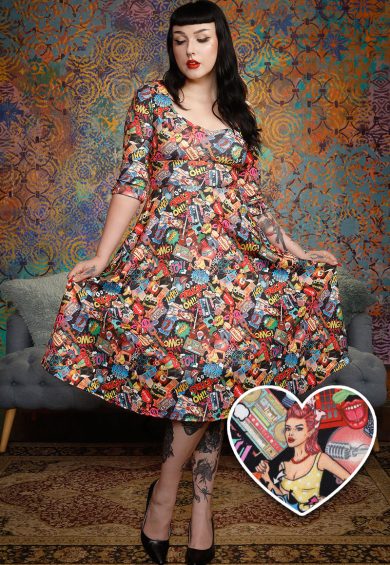 Scarlette Long Sleeved Pop Art Midi Dress – Shop now at Kitty Darling