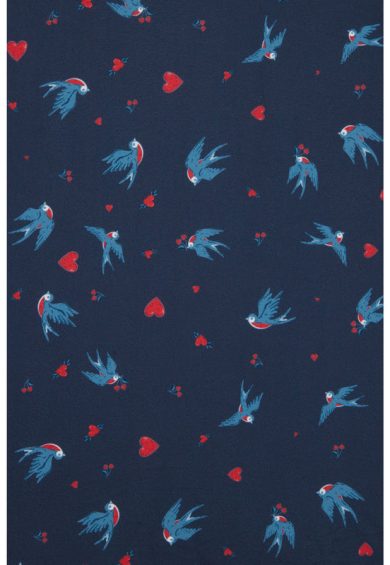 Scarlette Navy Swallow & Hearts Print Long-Sleeved Stretchy Dress – Dresses | Kitty Darling