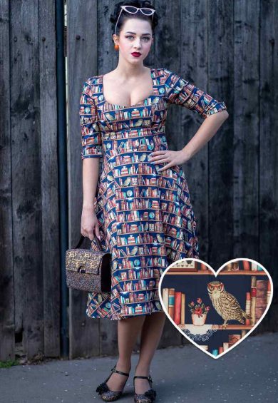 Scarlette Library Book Print Mid Calf Long-Sleeved Dress – Shop now at Kitty Darling