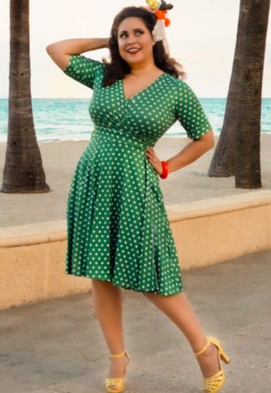 Matilda Dark Green & White Polka Knit Wrap Dress – Shop now at Kitty Darling