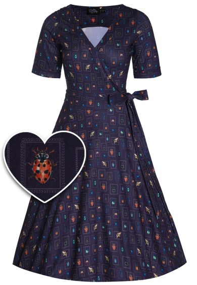 Matilda Navy Blue Bug Collection Print Wrap Dress – Shop now at Kitty Darling