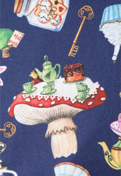 Matilda Navy Blue with Wonderland Print Knit Wrap Dress – Dresses With Pockets | Kitty Darling