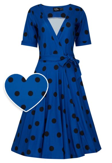Matilda Dark Royal Blue & Black Polka Knit Wrap Dress – Shop now at Kitty Darling