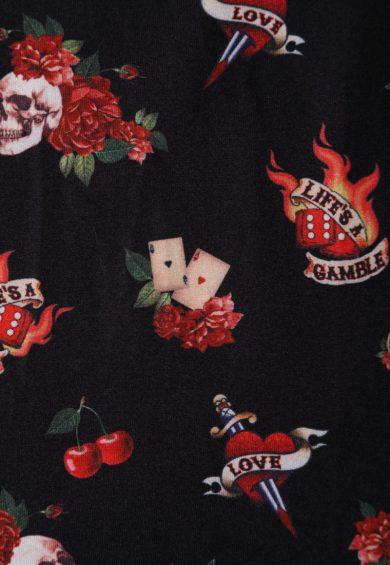 Billie Long Sleeved Black Skull & Rose Print Dress – Dresses | Kitty Darling