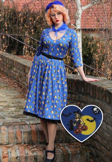 Billie Blue Pinup Witch Long Sleeved Dress – Shop now at Kitty Darling