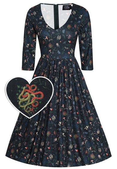 Billie Long Sleeved Dress in Dark Green Mystical Forest Print – Shop now at Kitty Darling