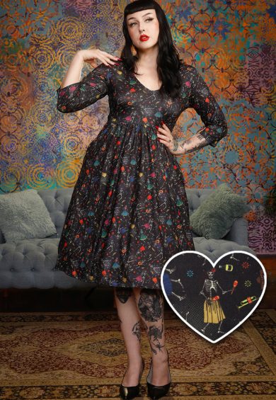 Billie Black Mexican Dancing Skeleton Dress – Shop now at Kitty Darling