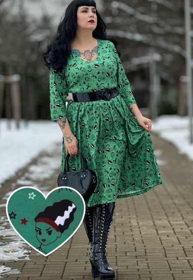 Billie Frankenstein & the Bride Print Long Sleeved Dress – Dresses | Kitty Darling