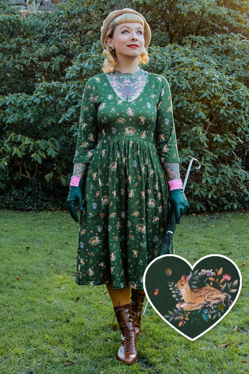 Billie Green Woodland Print Long Sleeved Dress Billie Green Woodland Print Long Sleeved Dress – Shop now at Kitty Darling