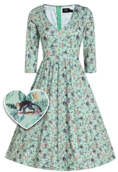 Billie Long Sleeved in Light Green Monkey Print Dress – Shop now at Kitty Darling