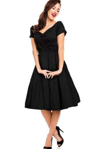Lily Off Shoulder 50s Inspired Evening Dress in Black – Dresses | Kitty Darling