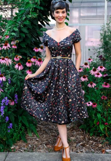Lily Meadow Floral Black Off Shoulder Dress – Dresses | Kitty Darling