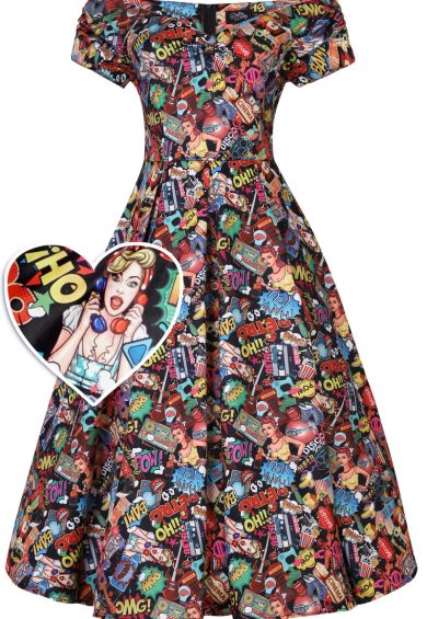 Lily Retro Off Shoulder Pop Art Circle Dress – Dresses | Kitty Darling