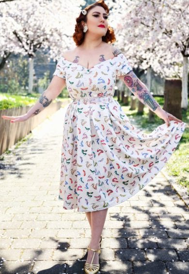 Lily Stiletto Print Off Shoulder Dress – Shop now at Kitty Darling