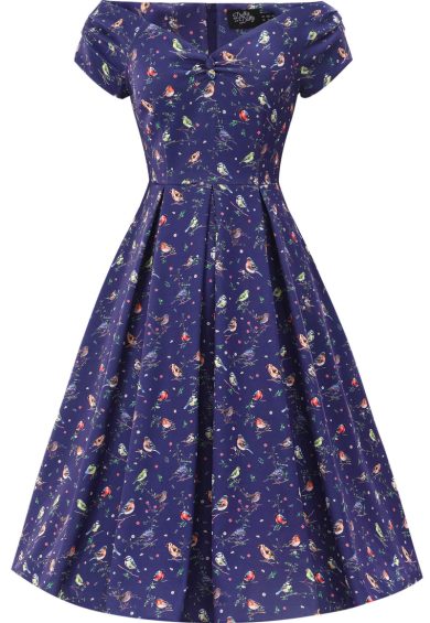 Lily Navy Blue Bird Garden Off Shoulder Dress – Shop now at Kitty Darling