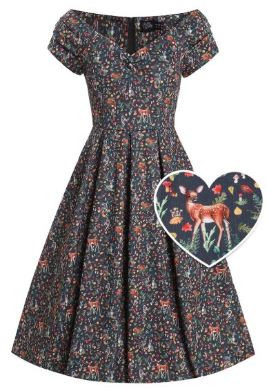 Lily Owl & Deer Print Off Shoulder Dress – Shop now at Kitty Darling