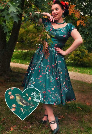 Lily Green Bird Forest Off Shoulder Swing Dress – Shop now at Kitty Darling