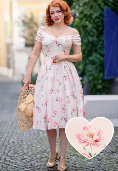 Lily Light Pink Off Shoulder Peony Print Dress – Shop now at Kitty Darling