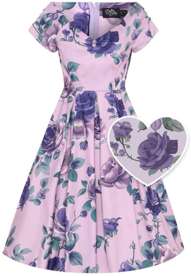 Lily Lilac Off The Shoulder Purple Rose Print Flared Dress – Shop now at Kitty Darling