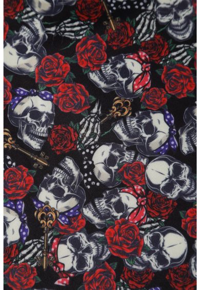 Lily Retro Off Shoulder Black Skulls & Roses Print Swing Dress – Dresses | Kitty Darling