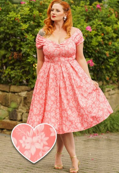 Lily Pink Floral Print Off Shoulder Dress – Shop now at Kitty Darling