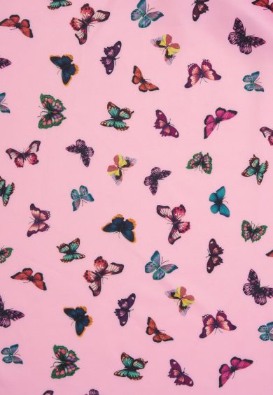 Lily Retro Off Shoulder Dress Pink & Colourful Butterflies – Swing Dresses | Kitty Darling