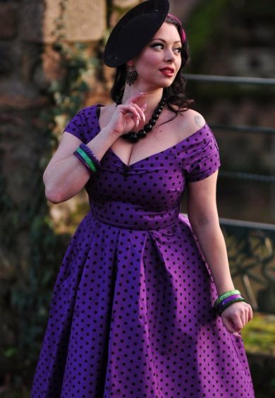 Lily Purple & Black Polka Dot Full Circle Dress – Shop now at Kitty Darling