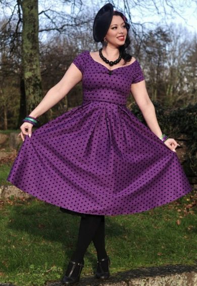 Lily Purple & Black Polka Dot Full Circle Dress – Dresses | Kitty Darling