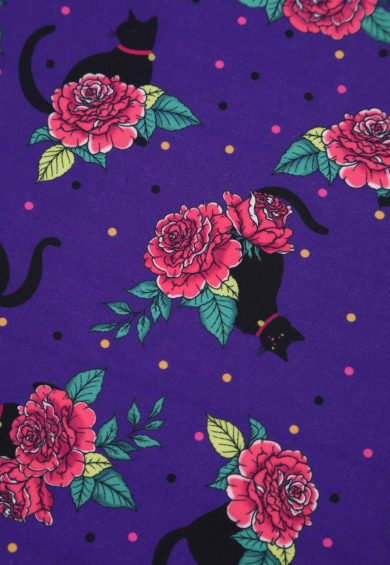Lily Purple Vintage Cat & Rose Off Shoulder Dress – Dresses | Kitty Darling