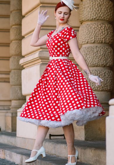 Lily Off The Shoulder Polka Dot Evening Dress Red & White – Shop now at Kitty Darling