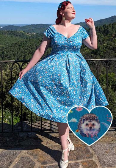 Lily Hedgehogs Blue Off Shoulder Dress – Shop now at Kitty Darling