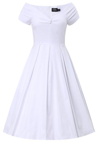 Lily Off The Shoulder White Swing Dress – 50s Dresses | Kitty Darling
