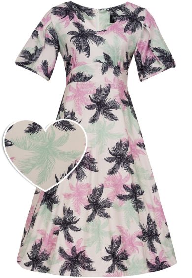 Janice Tropical Palm Tree Print in White Dress – Shop now at Kitty Darling