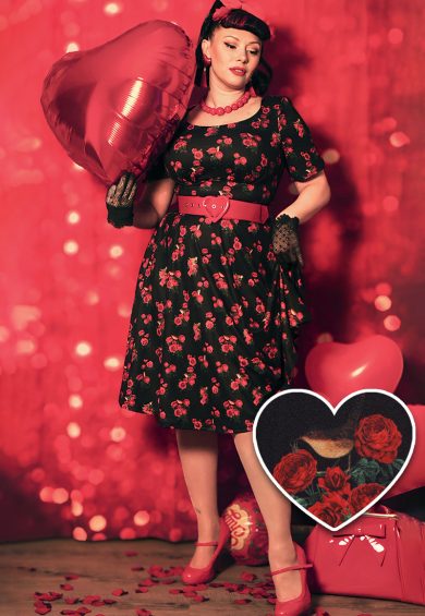 Brenda Black in Rose & Bird Print Short-Sleeved Adorned Dress – Shorts | Kitty Darling