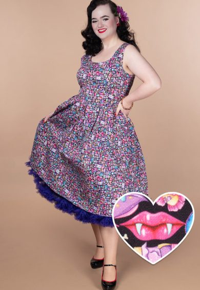 Amanda Multicolor 90s Goth Print Scoop Neck Swing Dress – Shop now at Kitty Darling