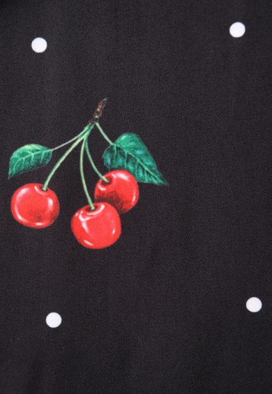 Amanda Cotton Black Scoop Neck Polka Dots/Cherry Print Dress – Dresses | Kitty Darling