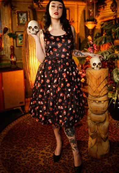 Amanda Rockabilly Skull & Rose Swing Dress – Shop now at Kitty Darling