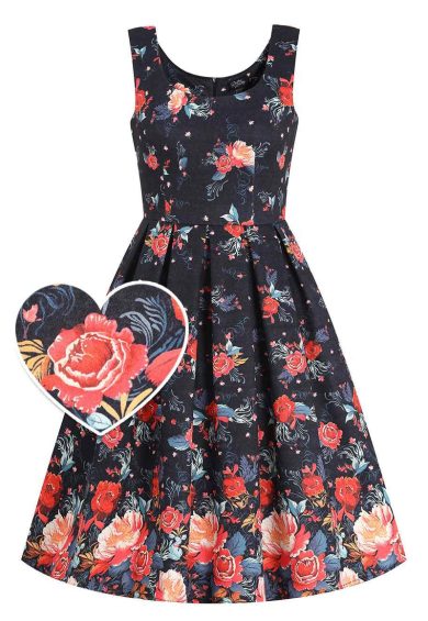 Amanda Midnight Black Raised Tapestry Floral Print Swing Dress – Shop now at Kitty Darling