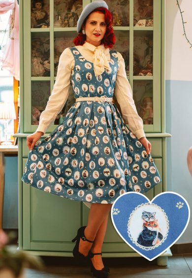 Amanda Swing Dress in Blue Cat – Shop now at Kitty Darling