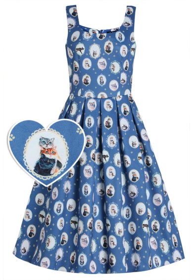 Amanda Swing Dress in Blue Cat – Dresses | Kitty Darling