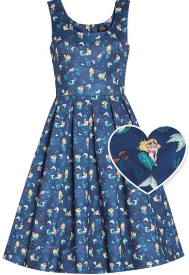 Amanda Teal Blue Scoop Neck Mermaid Print Swing Dress – Shop now at Kitty Darling