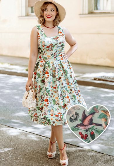 Amanda Scoop Neck Swing Dress in Mushroom and Forest Print – Shop now at Kitty Darling