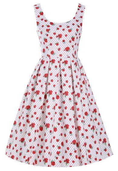 Amanda Cotton White Scoop Neck  Rose/Heart Print Swing Dress – Shop now at Kitty Darling