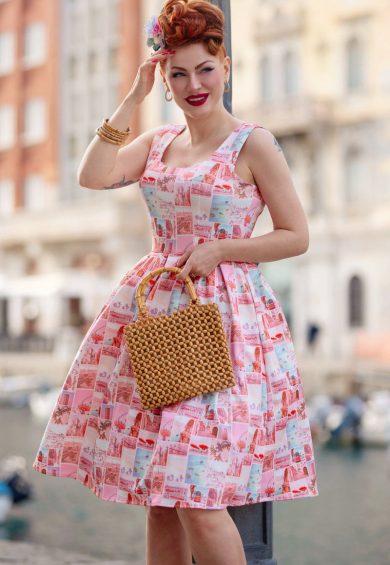 Amanda Postcard Print Women's Casual Swing Dress – Dresses | Kitty Darling