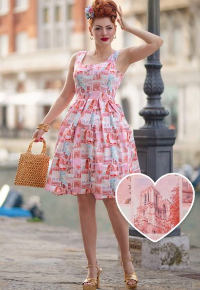Amanda Postcard Print Women's Casual Swing Dress – Shop now at Kitty Darling