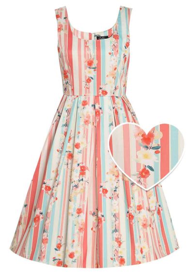 Amanda Pink Cotton Scoop Neck Blue Stripe/Floral Print Dress – Shop now at Kitty Darling