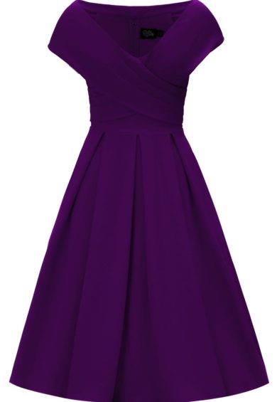 Beverly Purple Cross-Over-Off-Shoulder Midi Dress – Shop now at Kitty Darling
