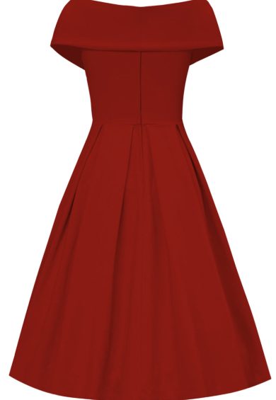 Beverly Red Midi Cross-Over Off-Shoulder Dress – Dresses | Kitty Darling