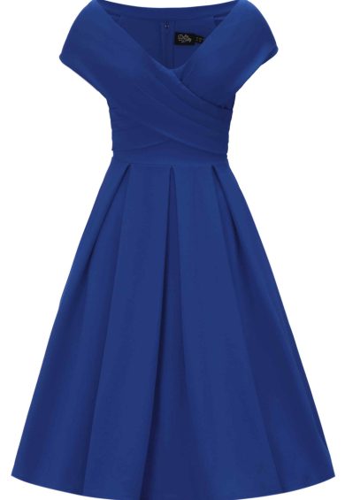 Beverly Royal Blue Cross-Over-Off-Shoulder Midi Dress – Shop now at Kitty Darling