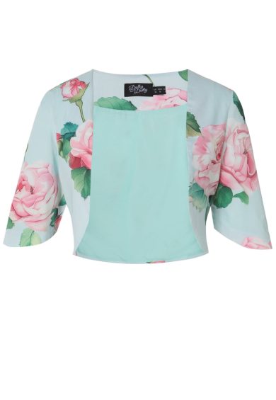 Lisette Baby Blue Three-Quarter Sleeve Pink Rose Print Bolero – Shop now at Kitty Darling